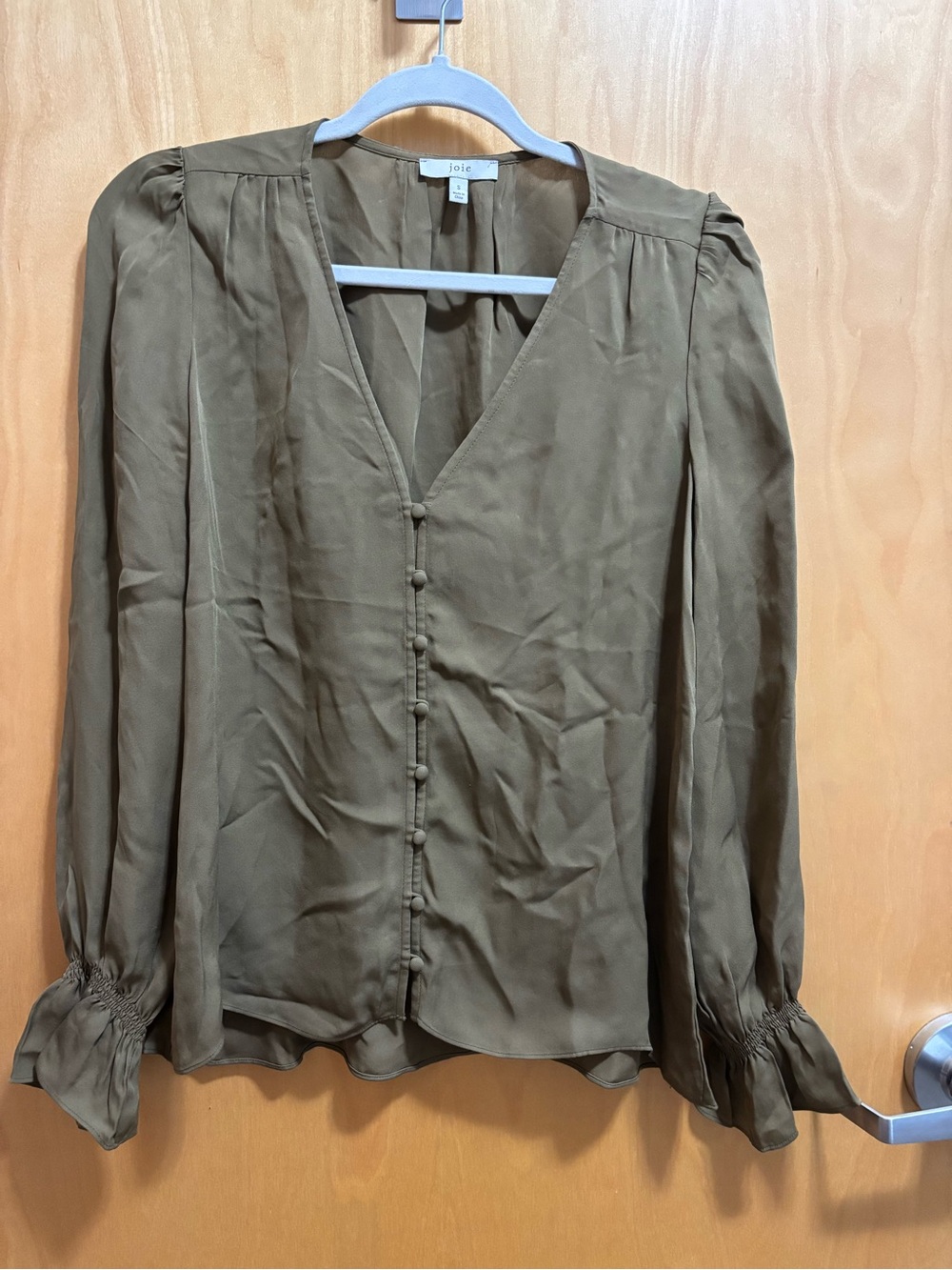 Joie Olive Button-Front V-Neck Long-Sleeve Blouse